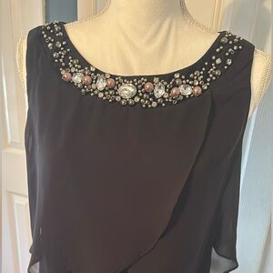 R & M Richards sz 10 Elegant Black Sleeveless Dress with Embellished Neckline